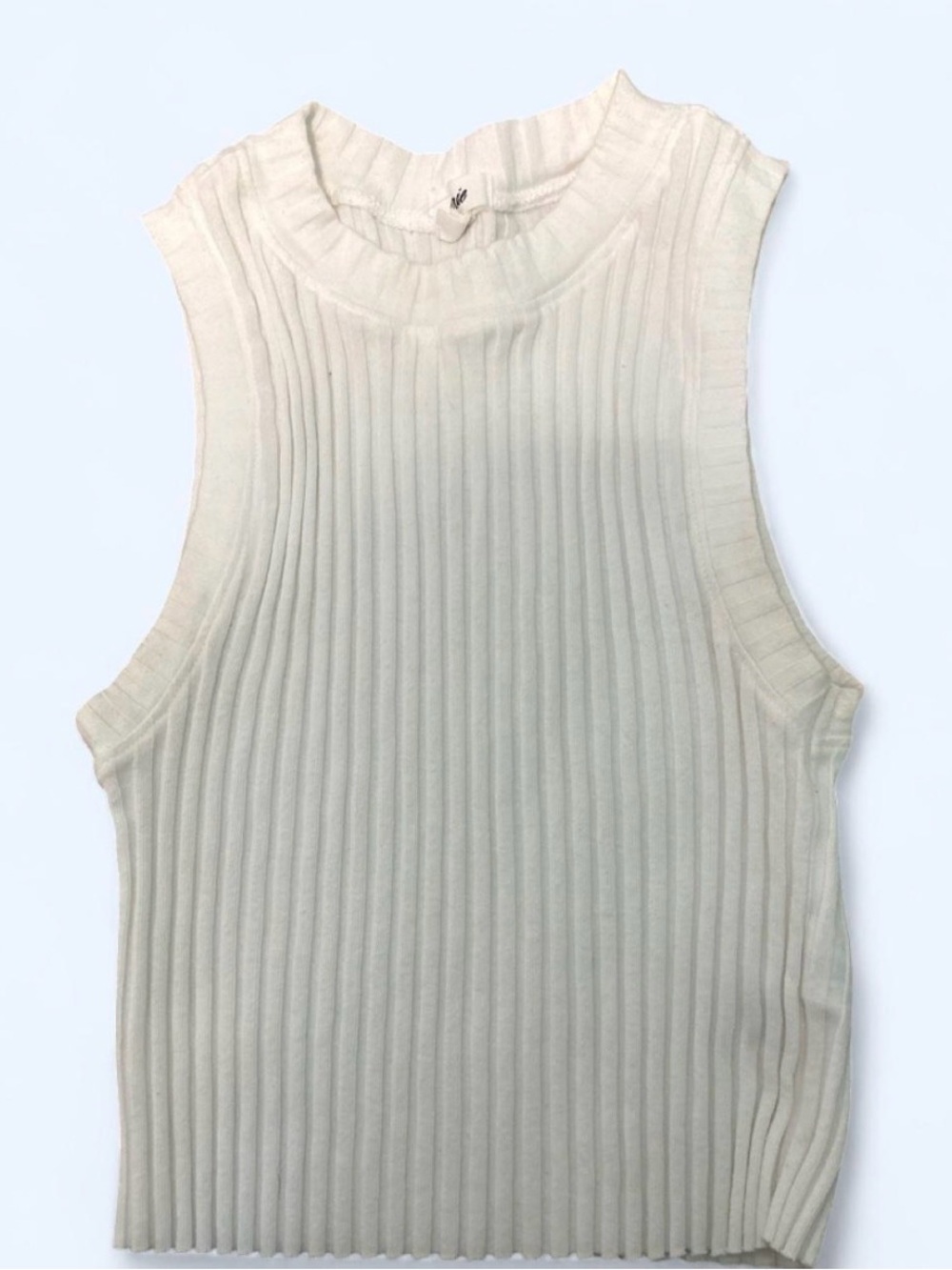 Aerie XS Cropped White Ribbed Knit Top